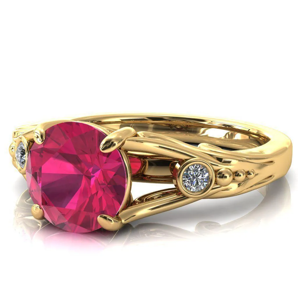 Aerolynn Round Ruby 4 Prong Diamond Accent Engagement Ring