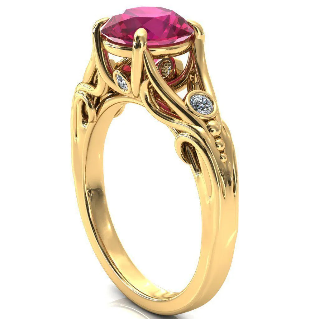 Aerolynn Round Ruby 4 Prong Diamond Accent Engagement Ring