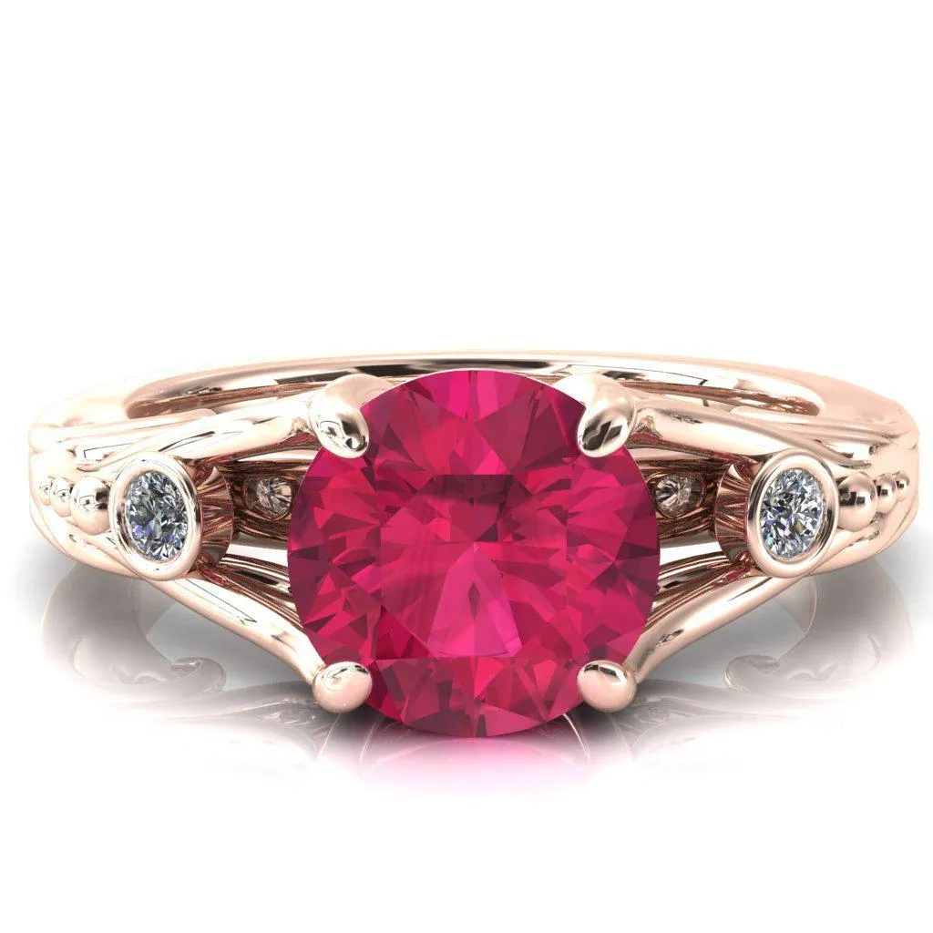 Aerolynn Round Ruby 4 Prong Diamond Accent Engagement Ring