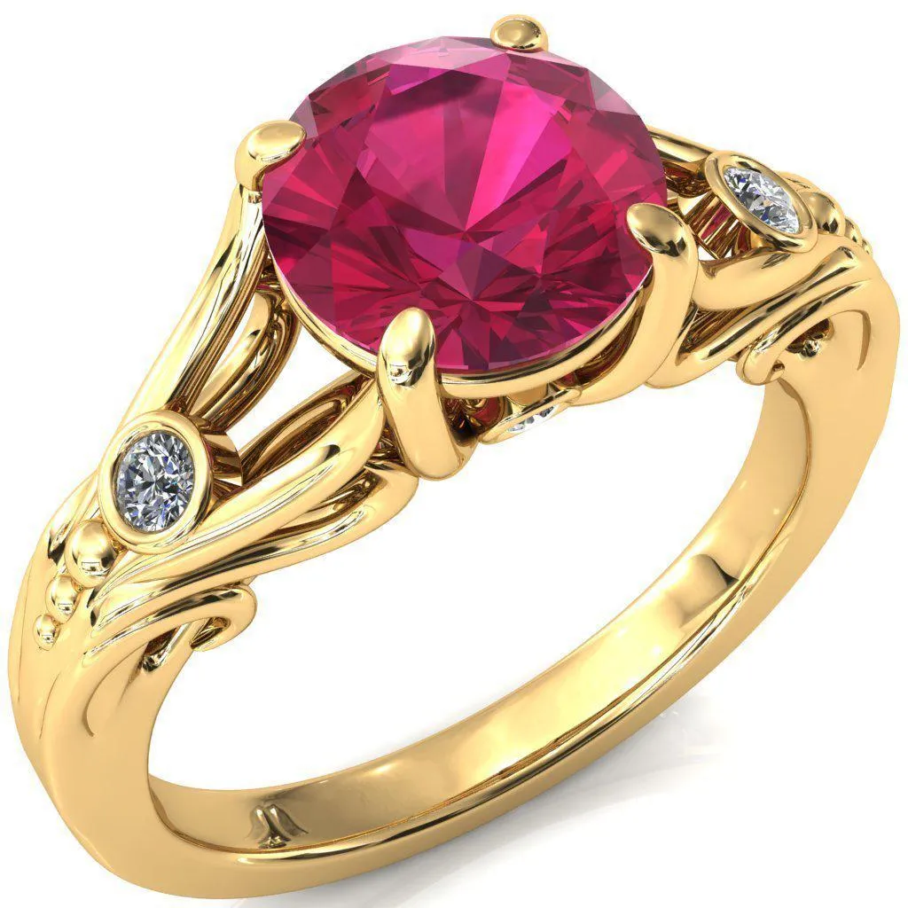 Aerolynn Round Ruby 4 Prong Diamond Accent Engagement Ring