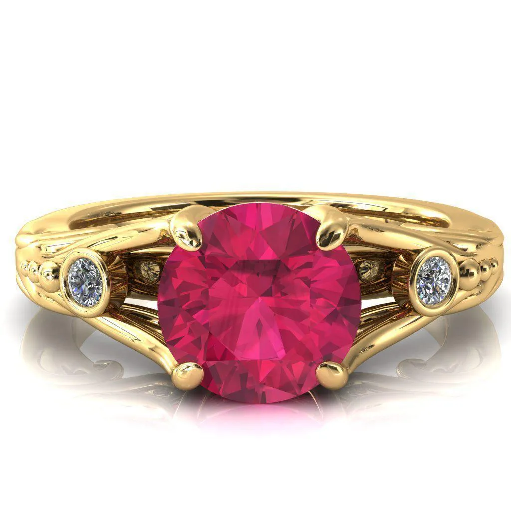 Aerolynn Round Ruby 4 Prong Diamond Accent Engagement Ring