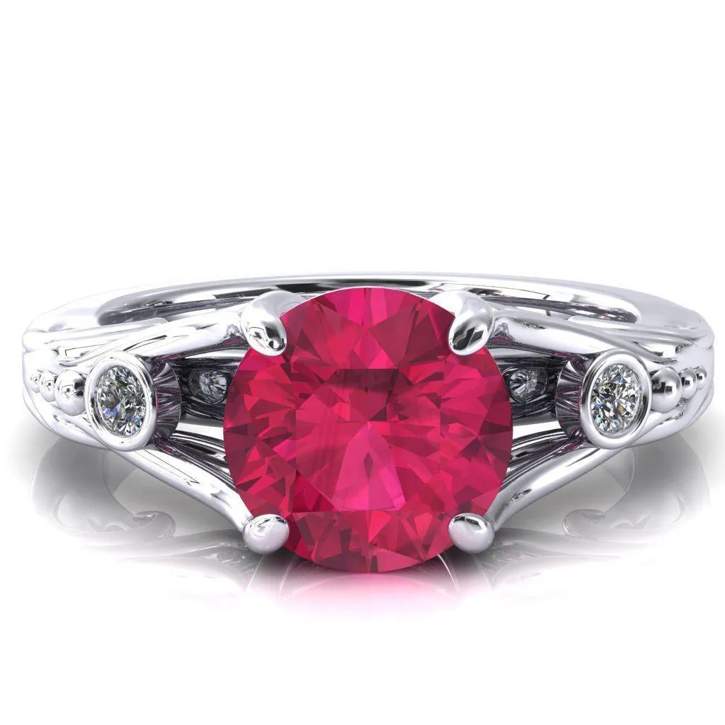 Aerolynn Round Ruby 4 Prong Diamond Accent Engagement Ring