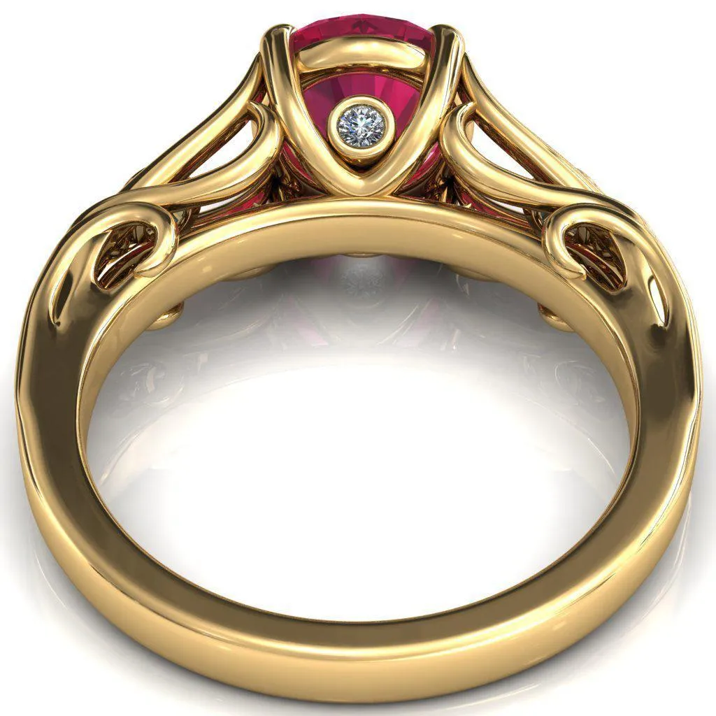 Aerolynn Round Ruby 4 Prong Diamond Accent Engagement Ring