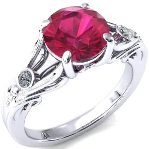 Aerolynn Round Ruby 4 Prong Diamond Accent Engagement Ring