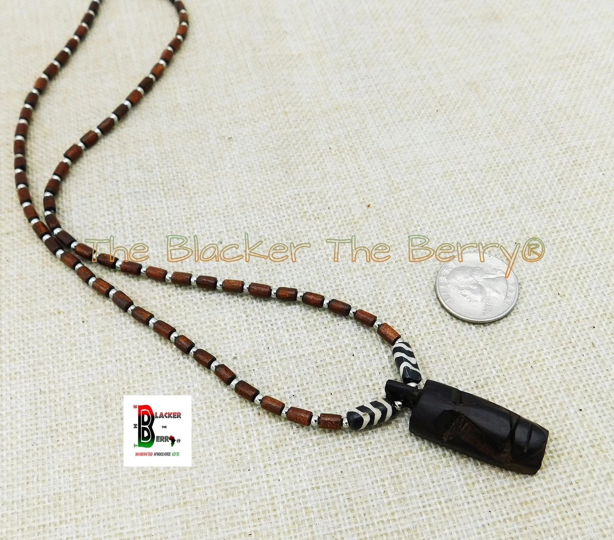 Africa Mask Face Necklace Small Carved Beaded Jewelry Black Owned