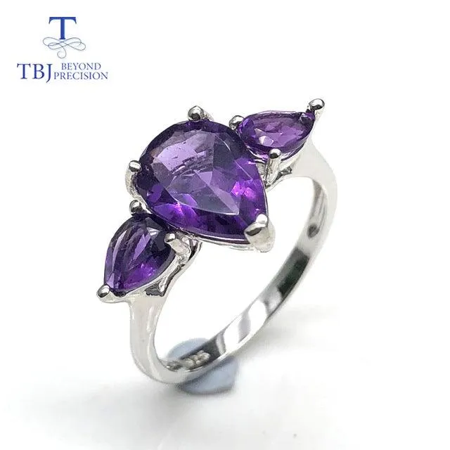 African Amethyst Natural Pear Gemstone Ring