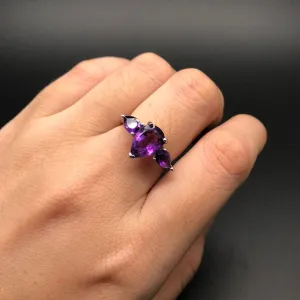 African Amethyst Natural Pear Gemstone Ring