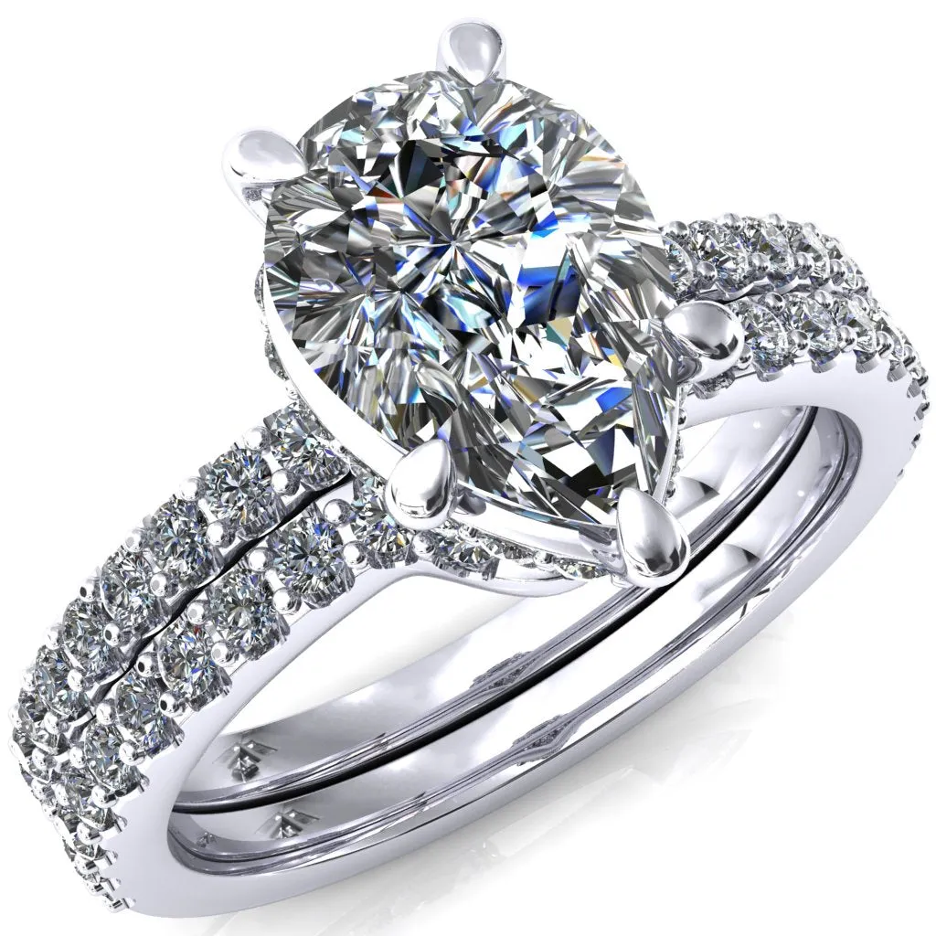 Aldona Pear Center Stone Diamond Under Bezel 1/2 Eternity Ring
