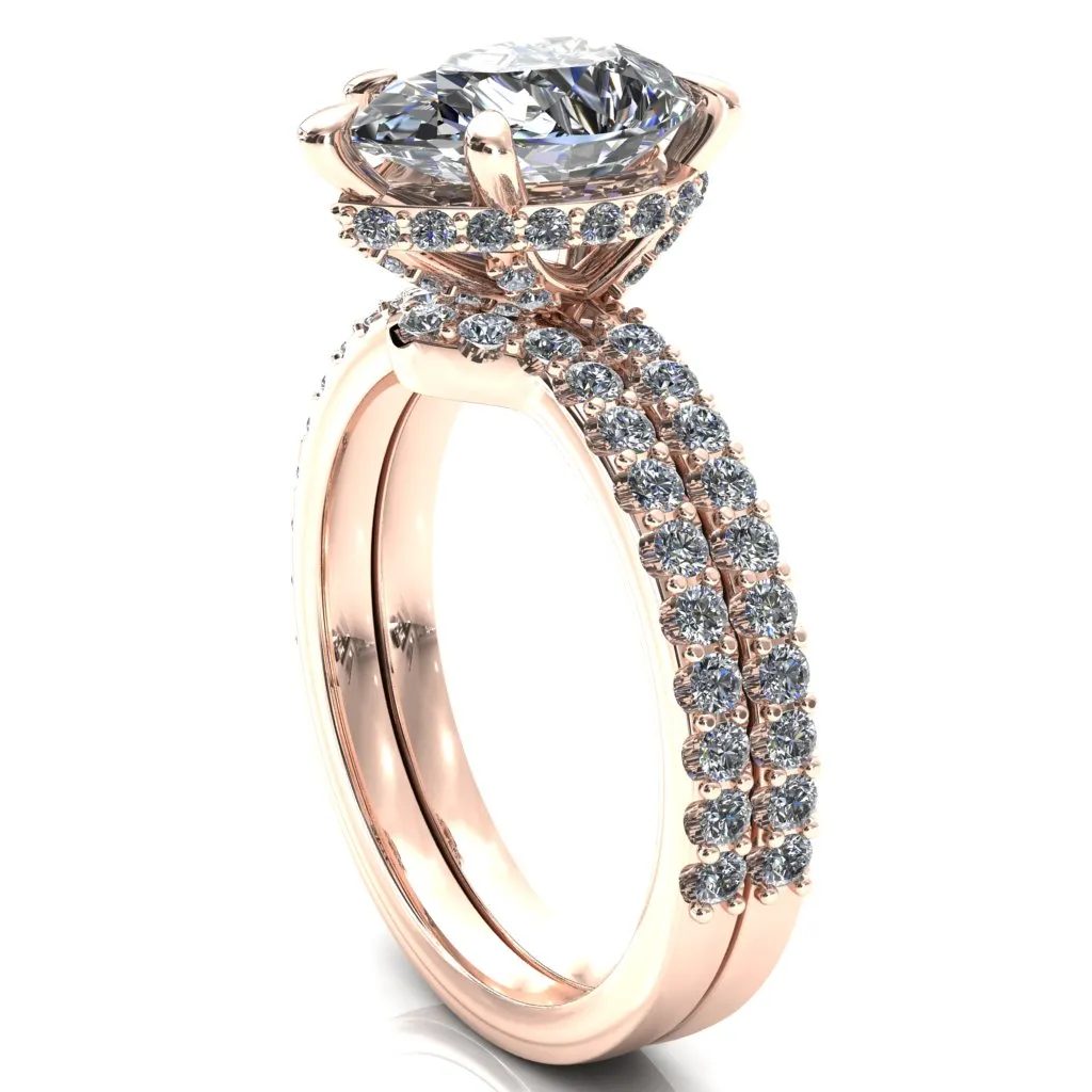 Aldona Pear Center Stone Diamond Under Bezel 1/2 Eternity Ring