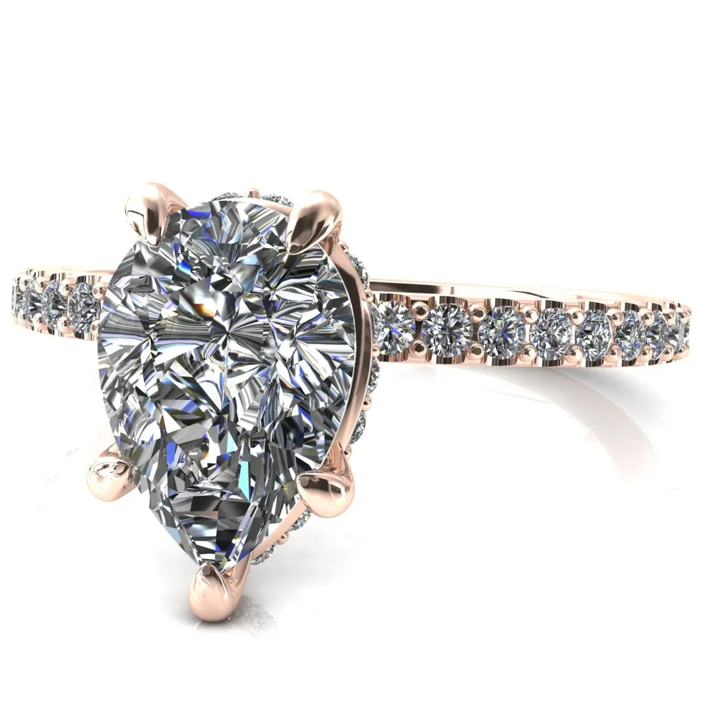Aldona Pear Center Stone Diamond Under Bezel 1/2 Eternity Ring