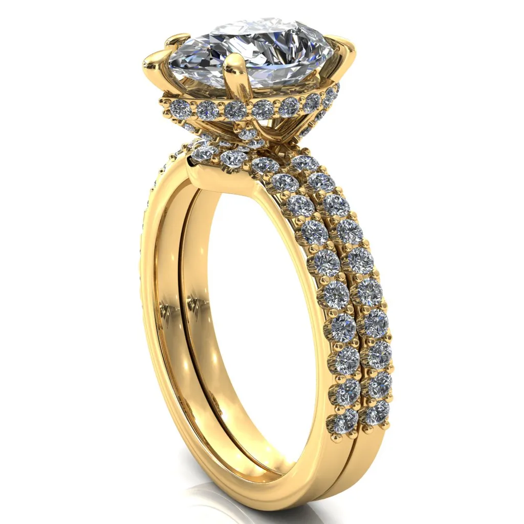 Aldona Pear Center Stone Diamond Under Bezel 1/2 Eternity Ring