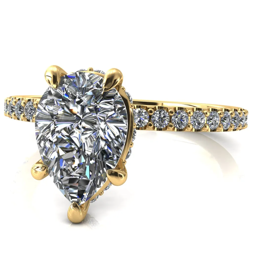 Aldona Pear Center Stone Diamond Under Bezel 1/2 Eternity Ring