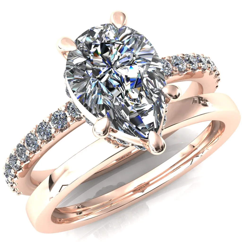 Aldona Pear Center Stone Diamond Under Bezel 1/2 Eternity Ring