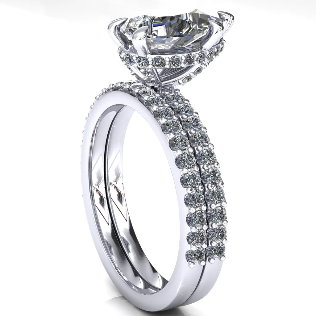 Aldona Pear Center Stone Diamond Under Bezel 1/2 Eternity Ring
