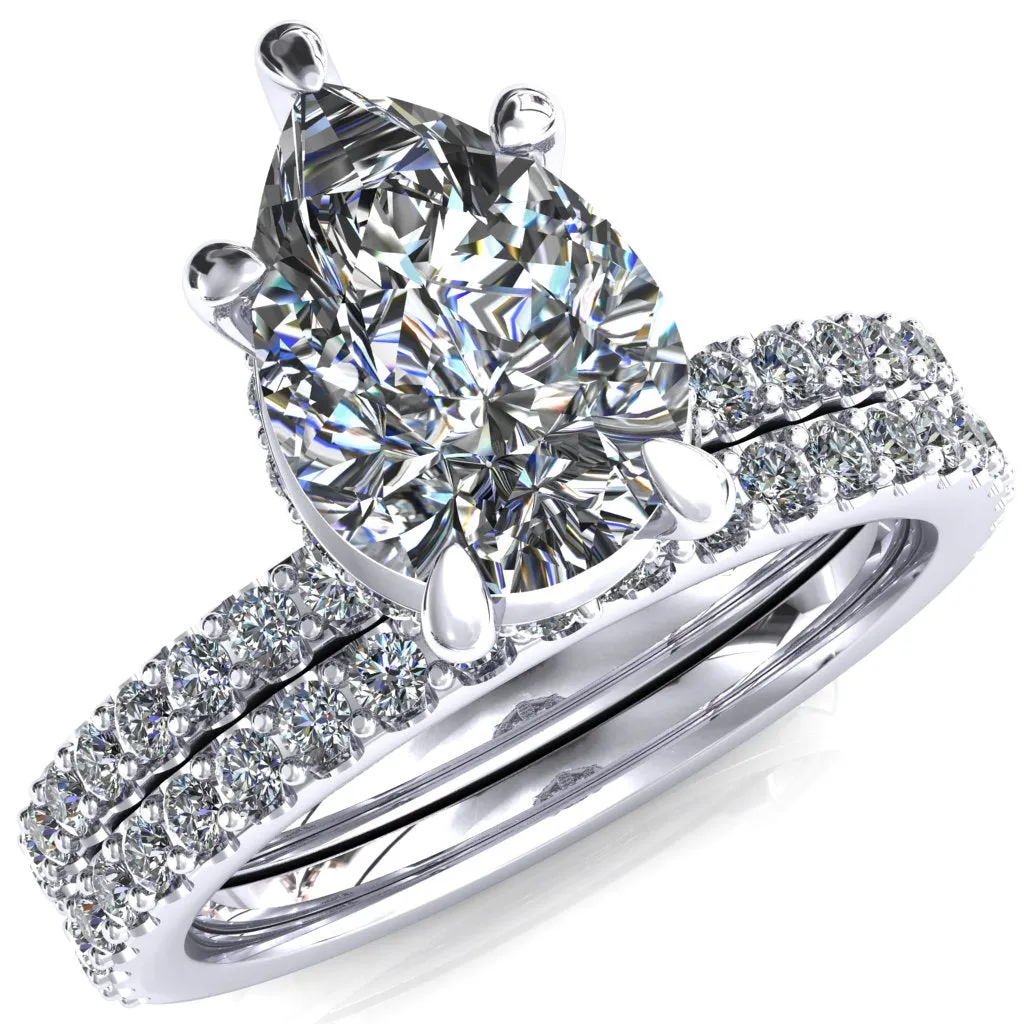 Aldona Pear Center Stone Diamond Under Bezel 1/2 Eternity Ring