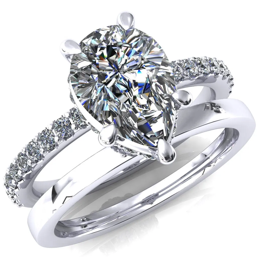 Aldona Pear Center Stone Diamond Under Bezel 1/2 Eternity Ring
