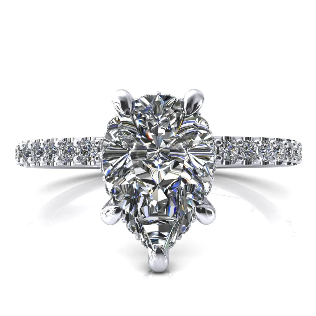 Aldona Pear Center Stone Diamond Under Bezel 1/2 Eternity Ring