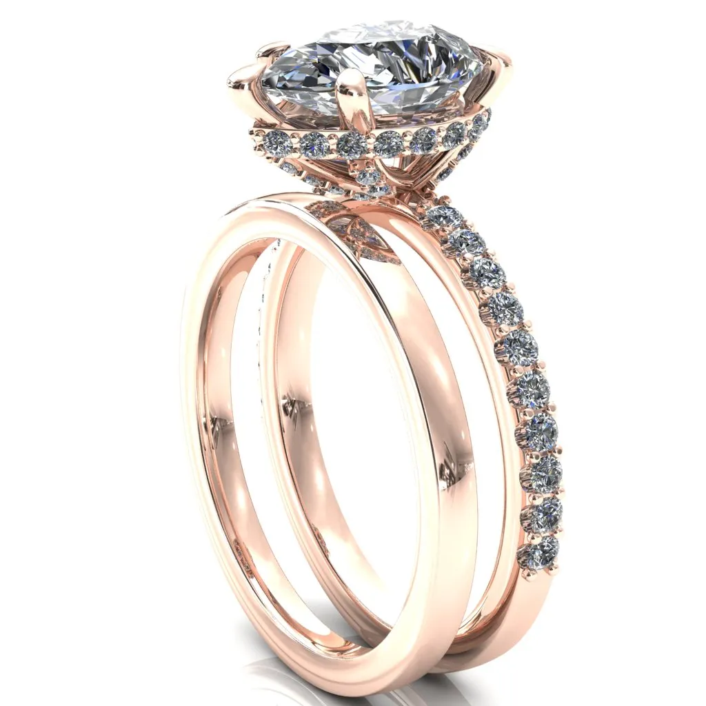 Aldona Pear Center Stone Diamond Under Bezel 1/2 Eternity Ring