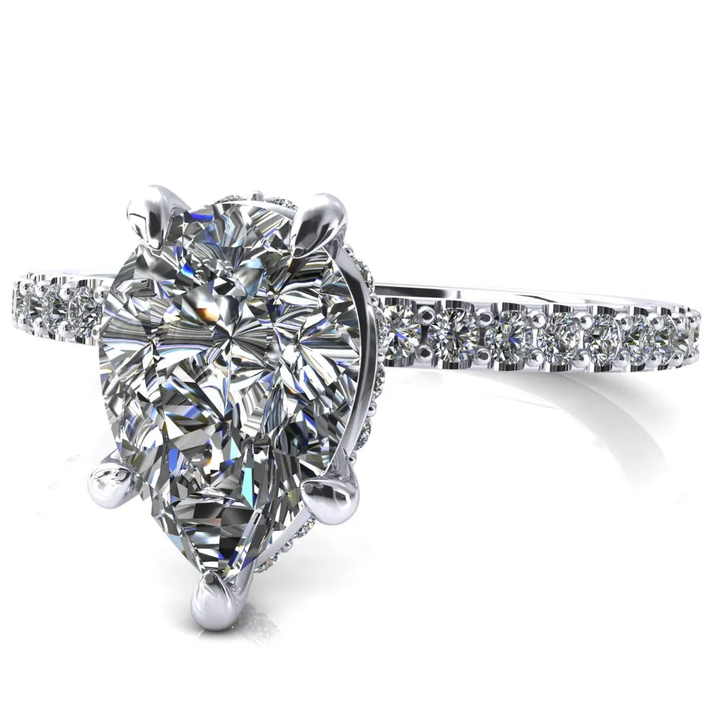 Aldona Pear Center Stone Diamond Under Bezel 1/2 Eternity Ring