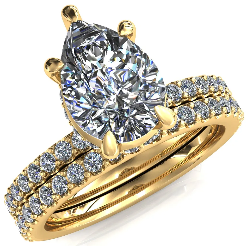 Aldona Pear Center Stone Diamond Under Bezel 1/2 Eternity Ring