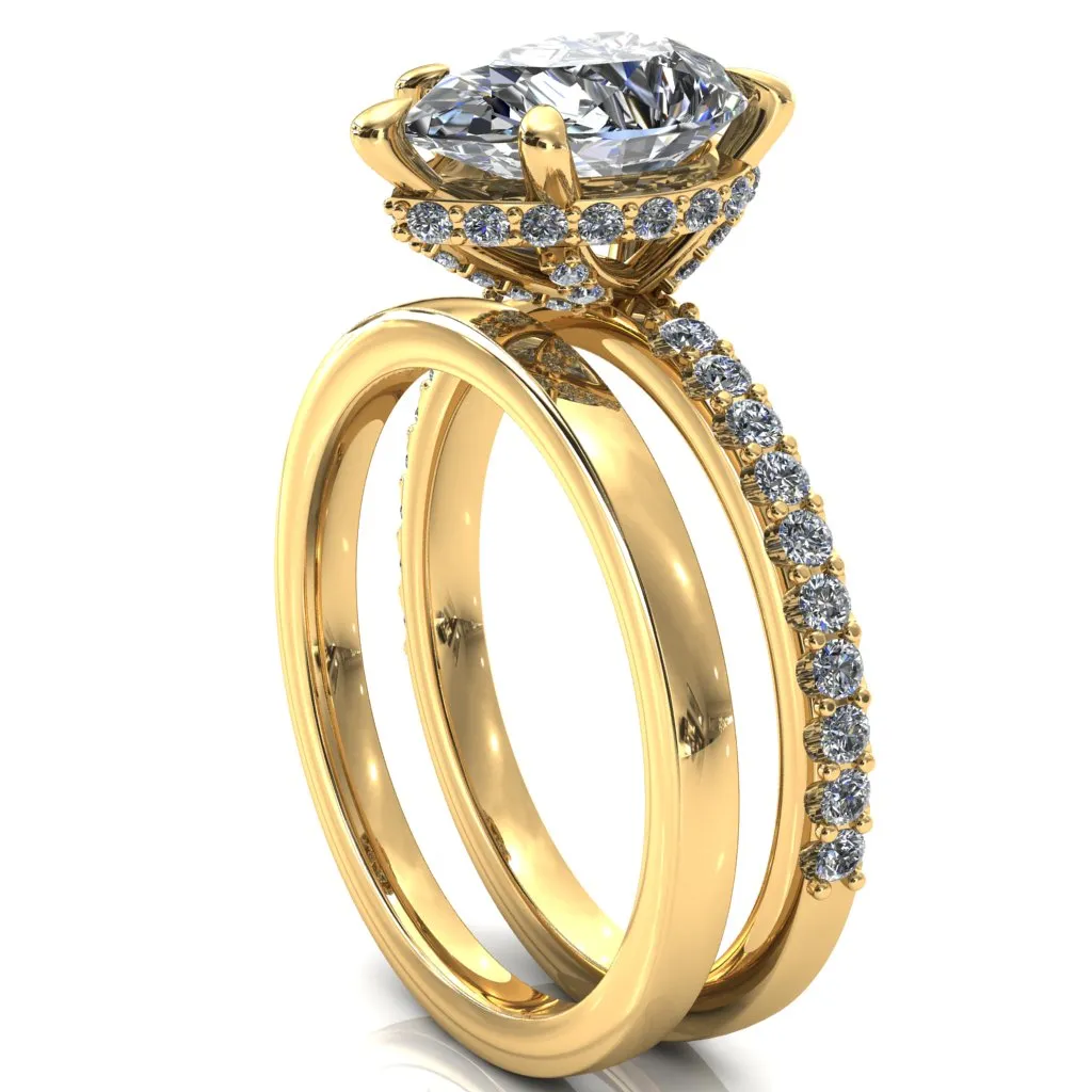 Aldona Pear Center Stone Diamond Under Bezel 1/2 Eternity Ring