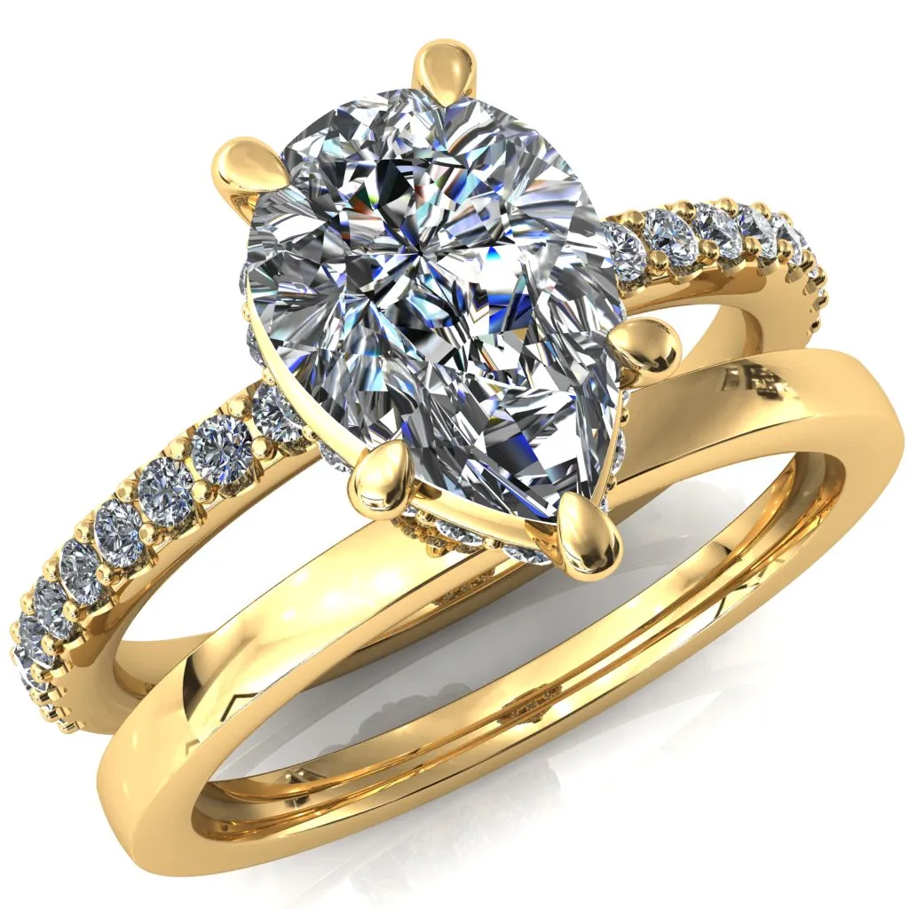 Aldona Pear Center Stone Diamond Under Bezel 1/2 Eternity Ring