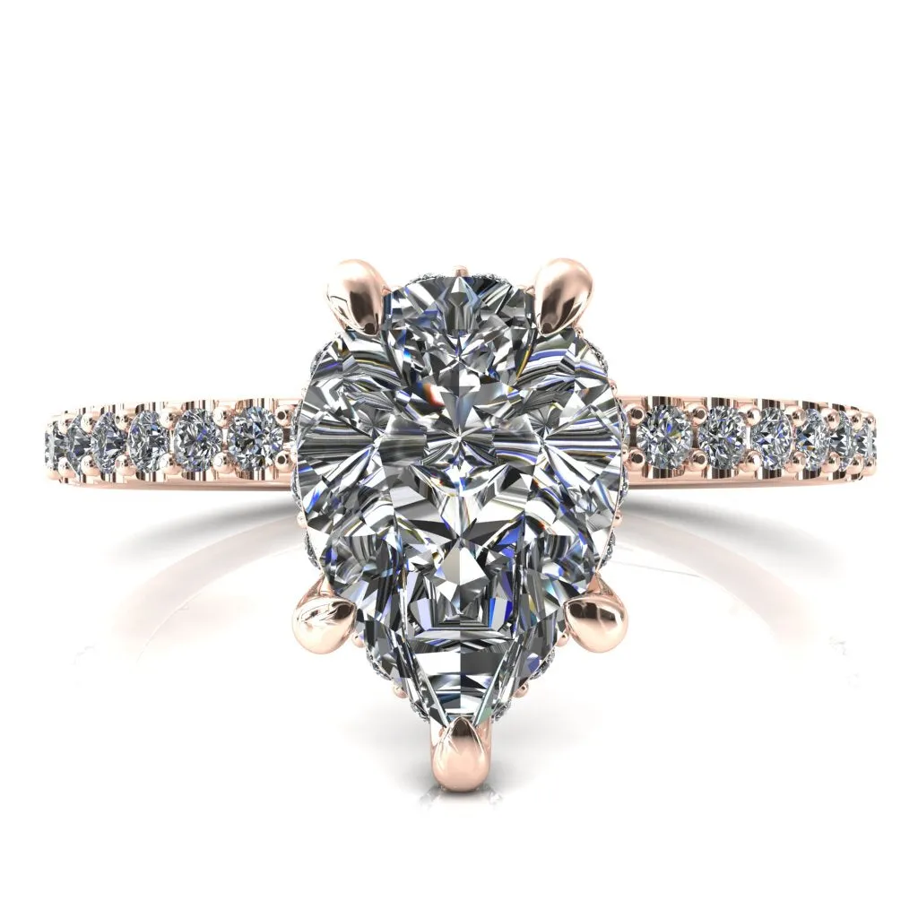 Aldona Pear Center Stone Diamond Under Bezel 1/2 Eternity Ring