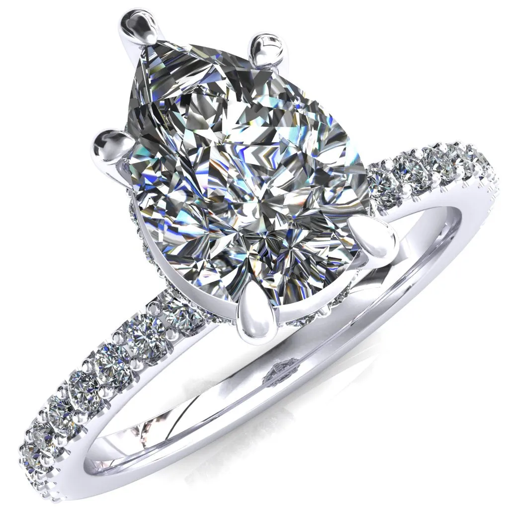 Aldona Pear Center Stone Diamond Under Bezel 1/2 Eternity Ring