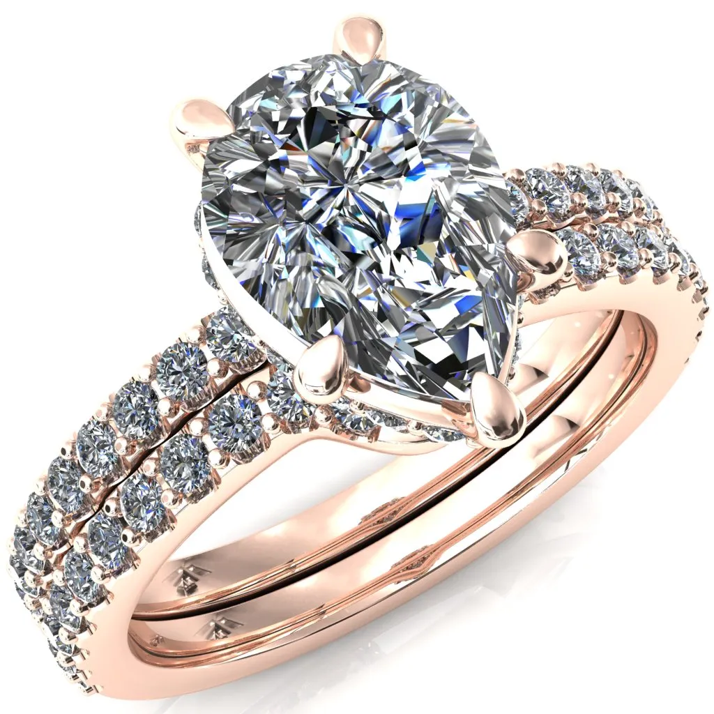 Aldona Pear Center Stone Diamond Under Bezel 1/2 Eternity Ring