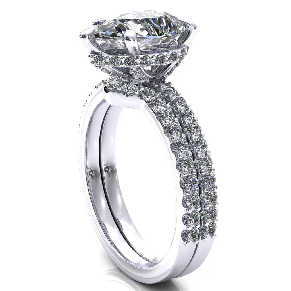 Aldona Pear Center Stone Diamond Under Bezel 1/2 Eternity Ring