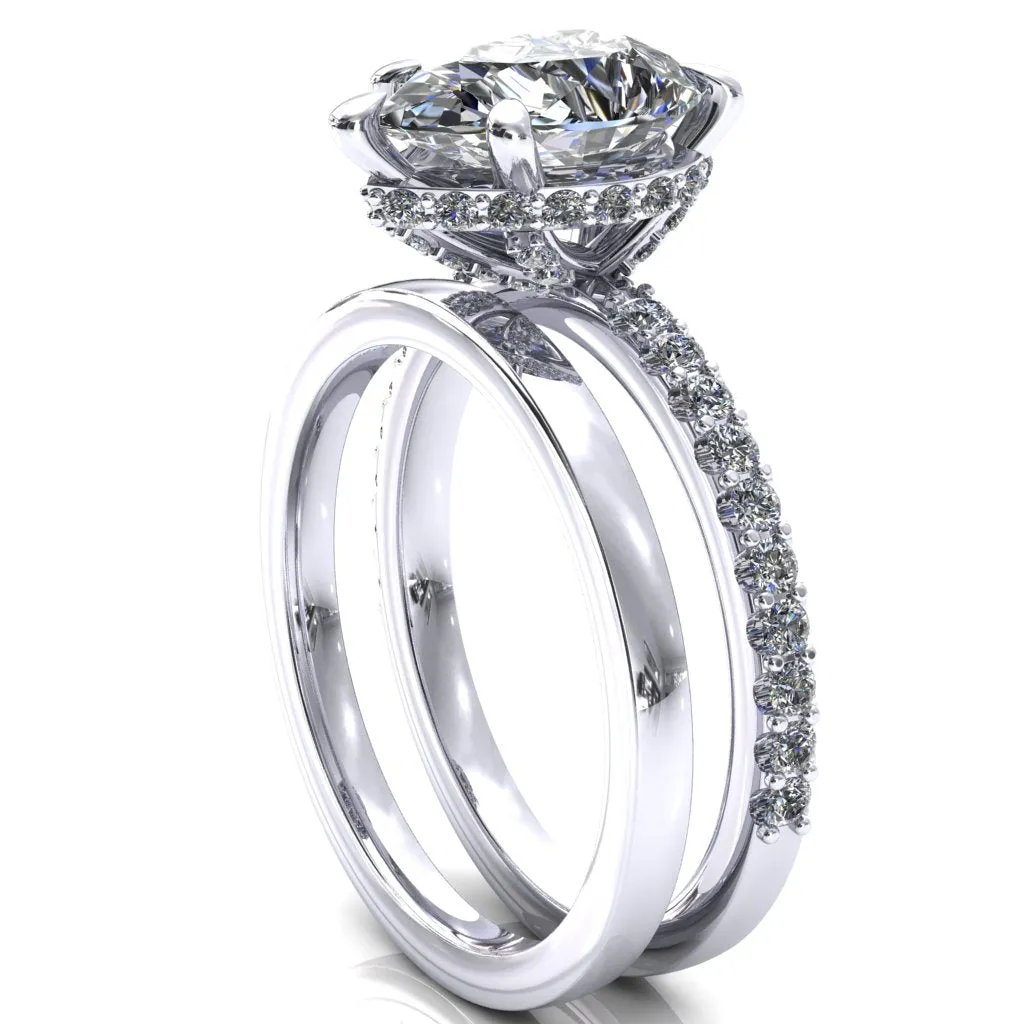 Aldona Pear Center Stone Diamond Under Bezel 1/2 Eternity Ring