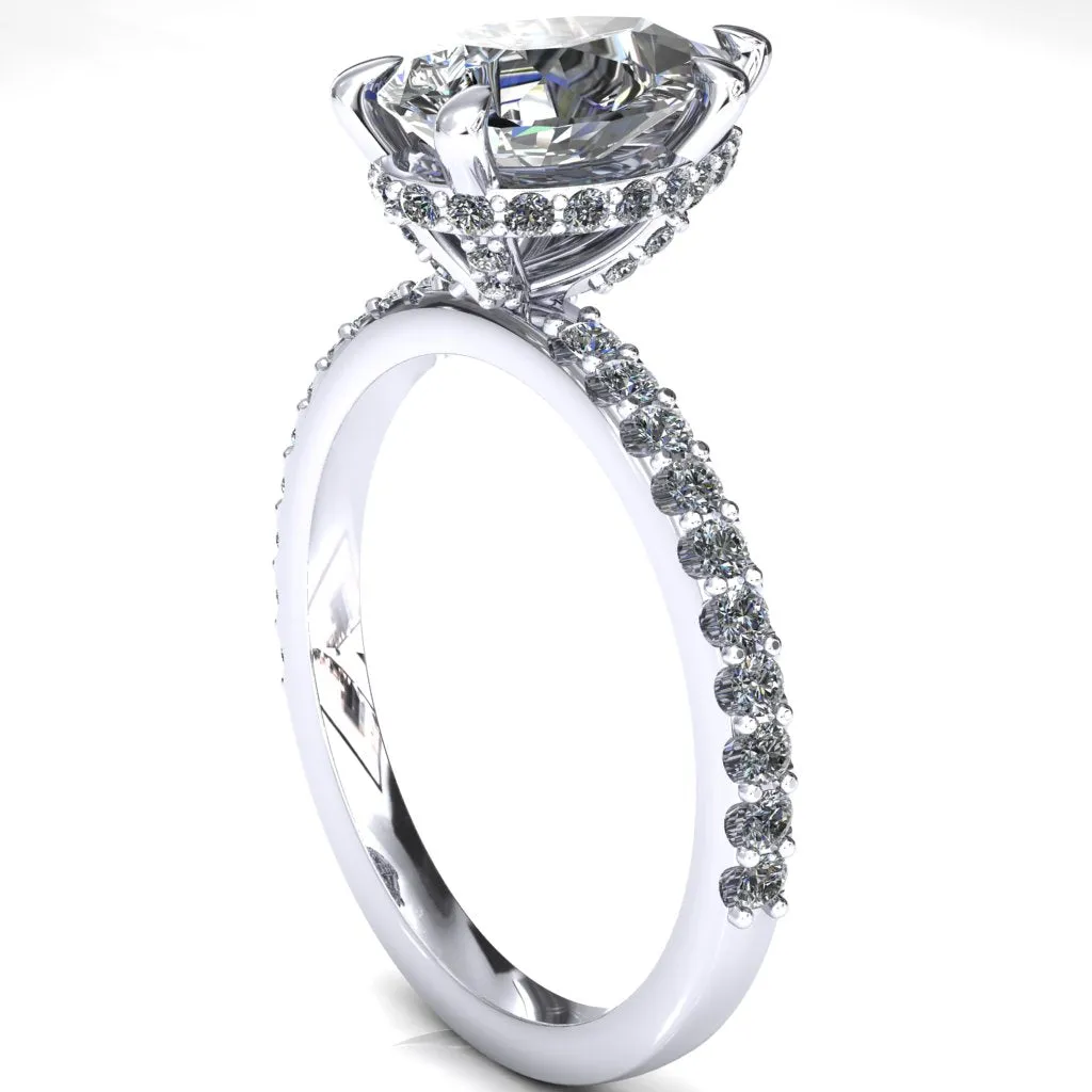 Aldona Pear Center Stone Diamond Under Bezel 1/2 Eternity Ring