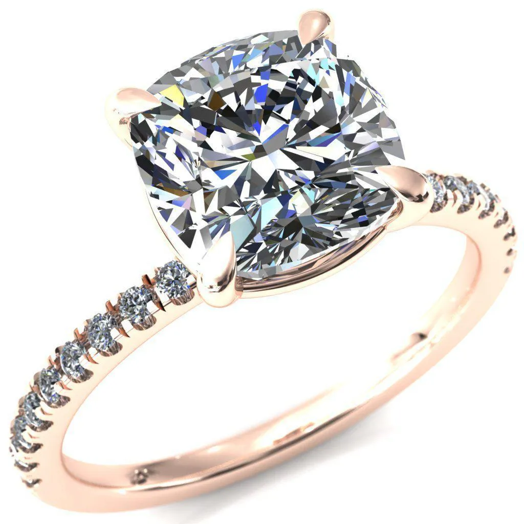 Alessandra Cushion Center Stone 4 Claw Prong Diamond Accent Engagement Ring