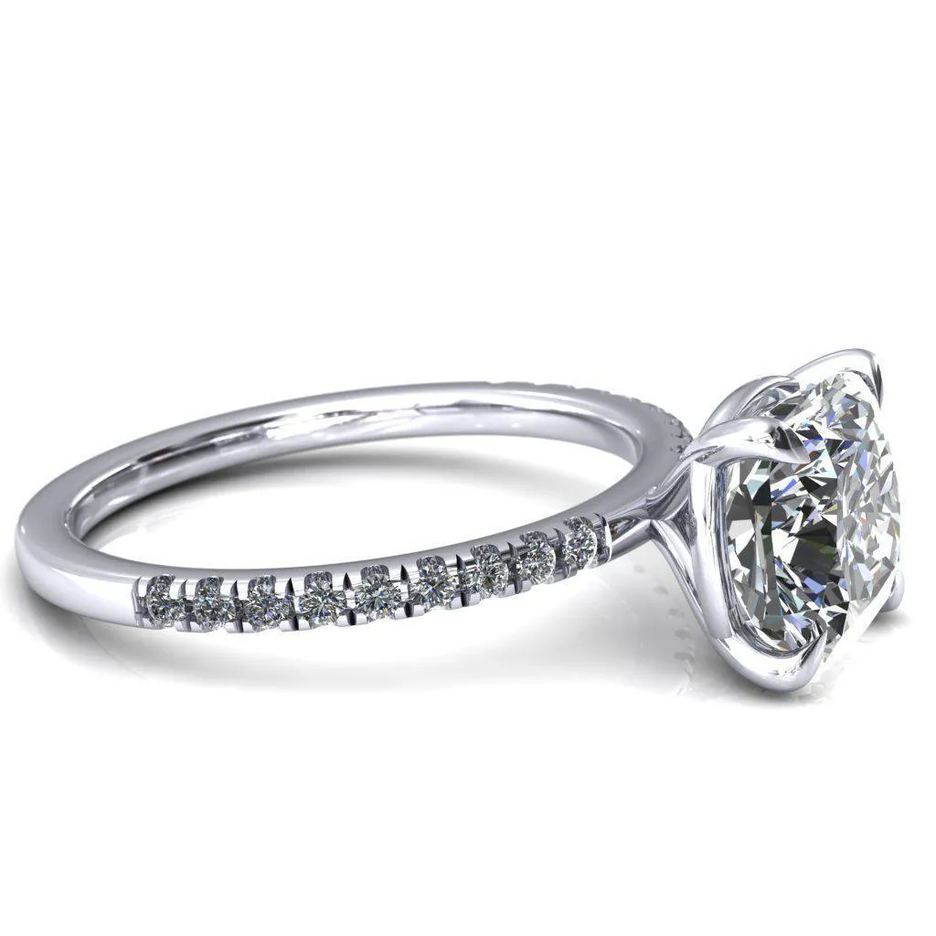 Alessandra Cushion Center Stone 4 Claw Prong Diamond Accent Engagement Ring