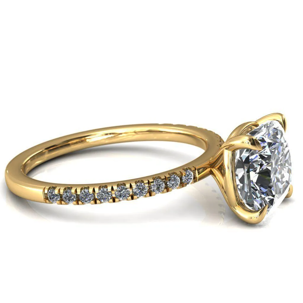 Alessandra Cushion Center Stone 4 Claw Prong Diamond Accent Engagement Ring