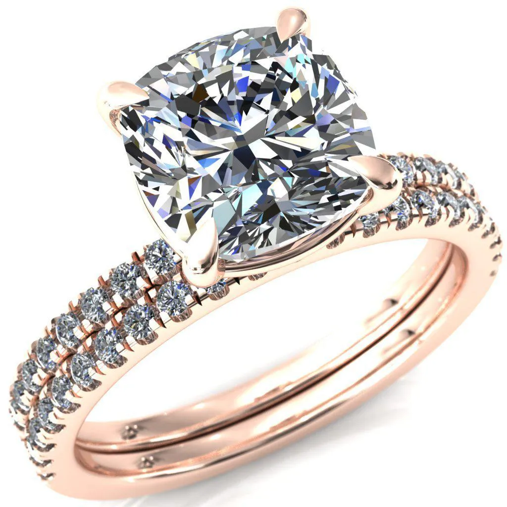 Alessandra Cushion Center Stone 4 Claw Prong Diamond Accent Engagement Ring