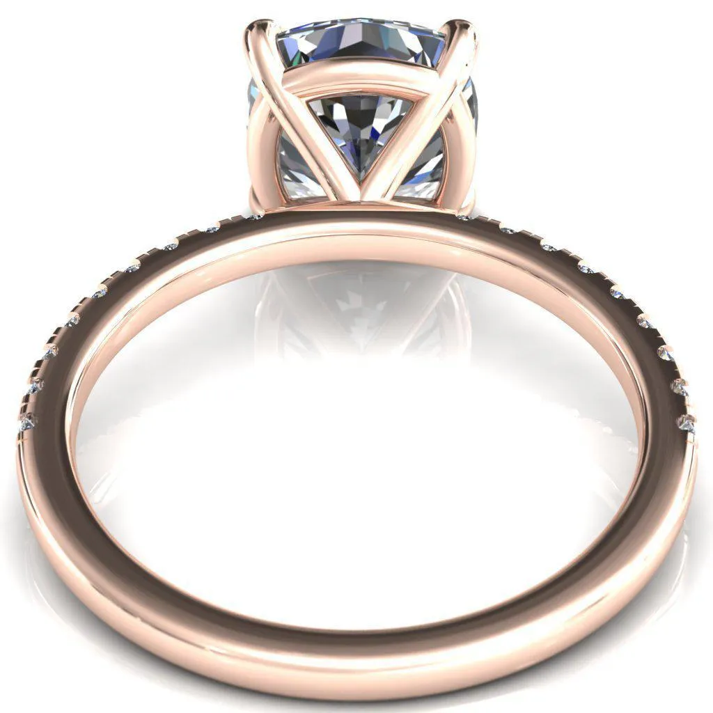 Alessandra Cushion Center Stone 4 Claw Prong Diamond Accent Engagement Ring