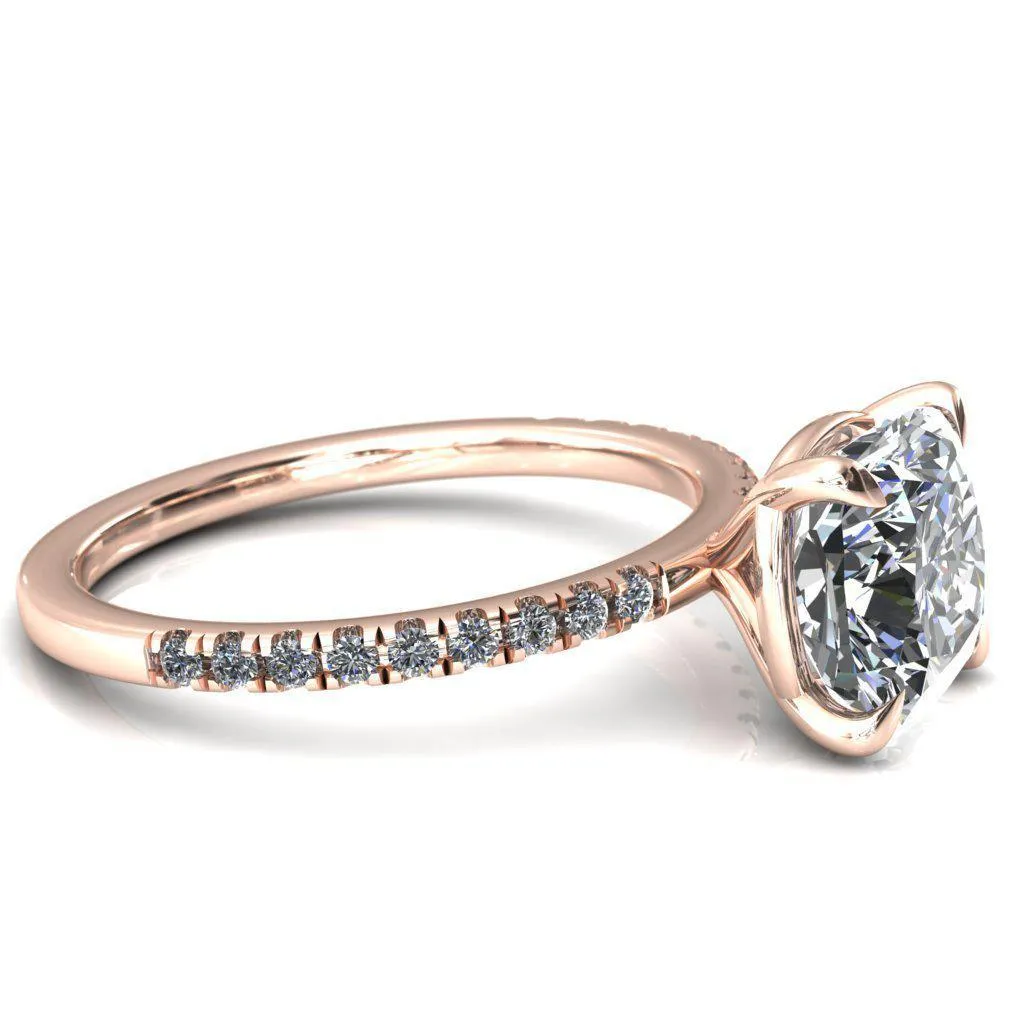 Alessandra Cushion Center Stone 4 Claw Prong Diamond Accent Engagement Ring