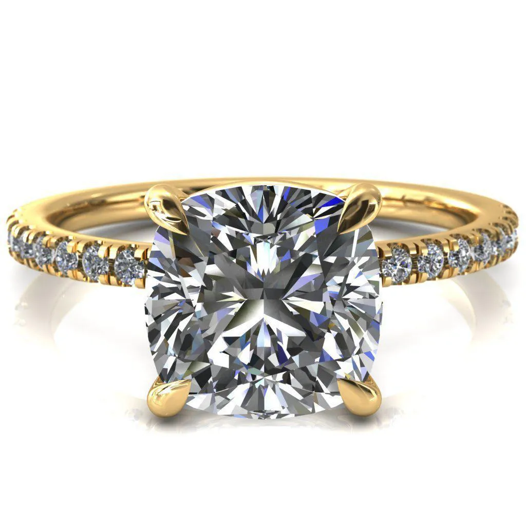 Alessandra Cushion Center Stone 4 Claw Prong Diamond Accent Engagement Ring