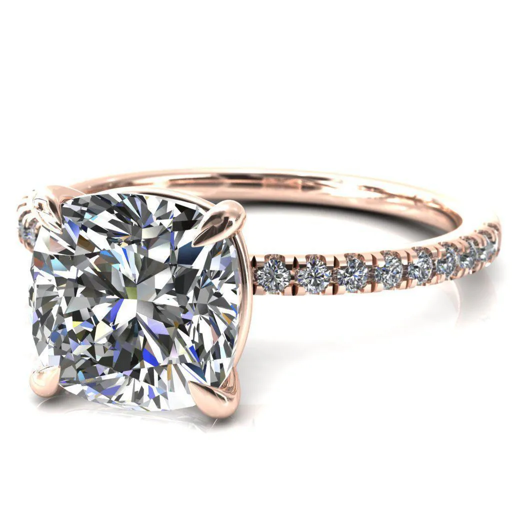 Alessandra Cushion Center Stone 4 Claw Prong Diamond Accent Engagement Ring