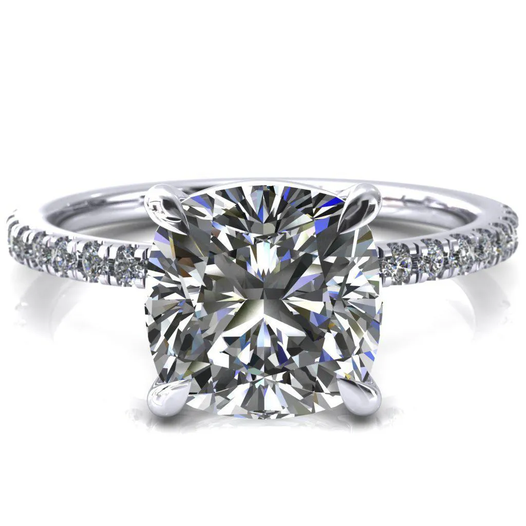 Alessandra Cushion Center Stone 4 Claw Prong Diamond Accent Engagement Ring
