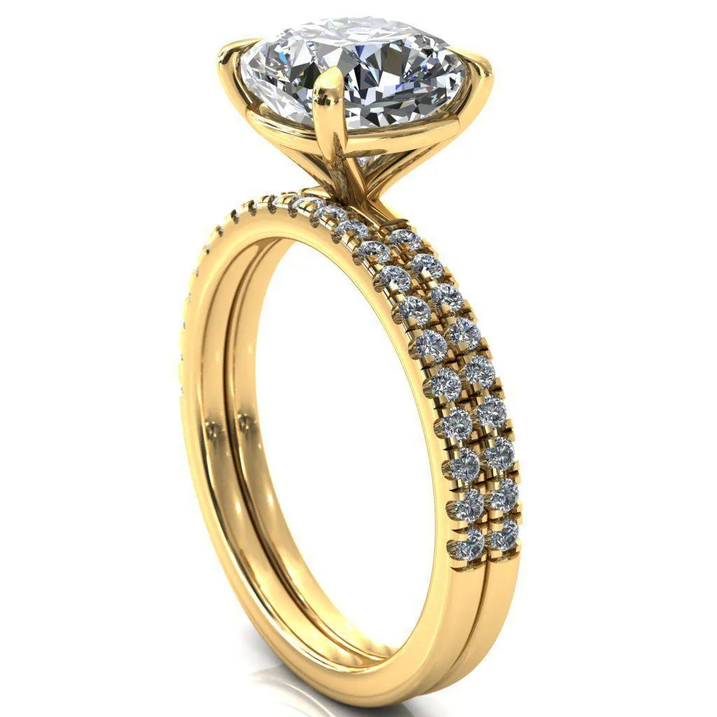 Alessandra Cushion Center Stone 4 Claw Prong Diamond Accent Engagement Ring