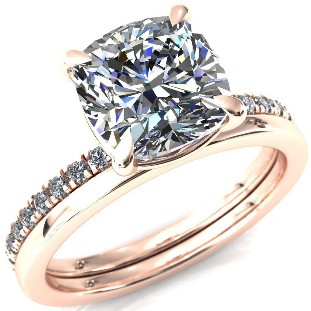 Alessandra Cushion Center Stone 4 Claw Prong Diamond Accent Engagement Ring