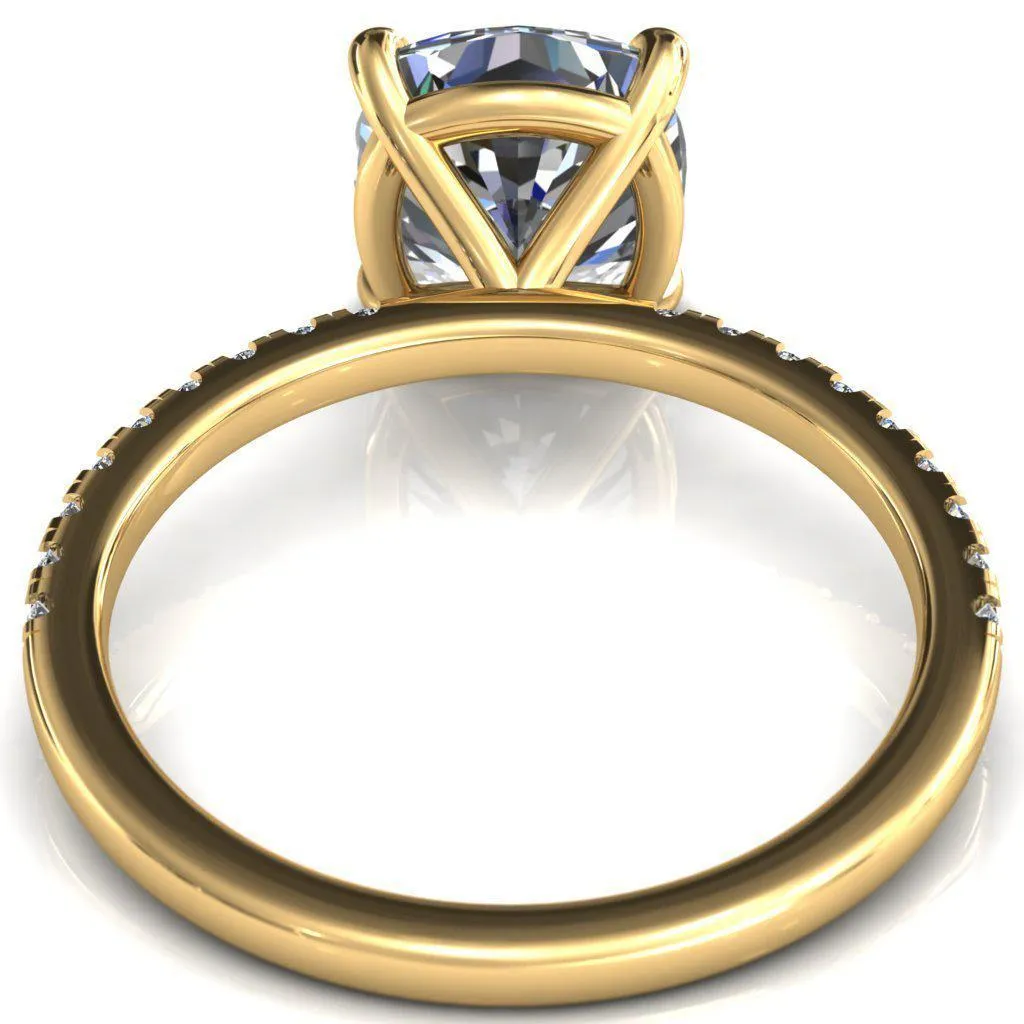 Alessandra Cushion Center Stone 4 Claw Prong Diamond Accent Engagement Ring