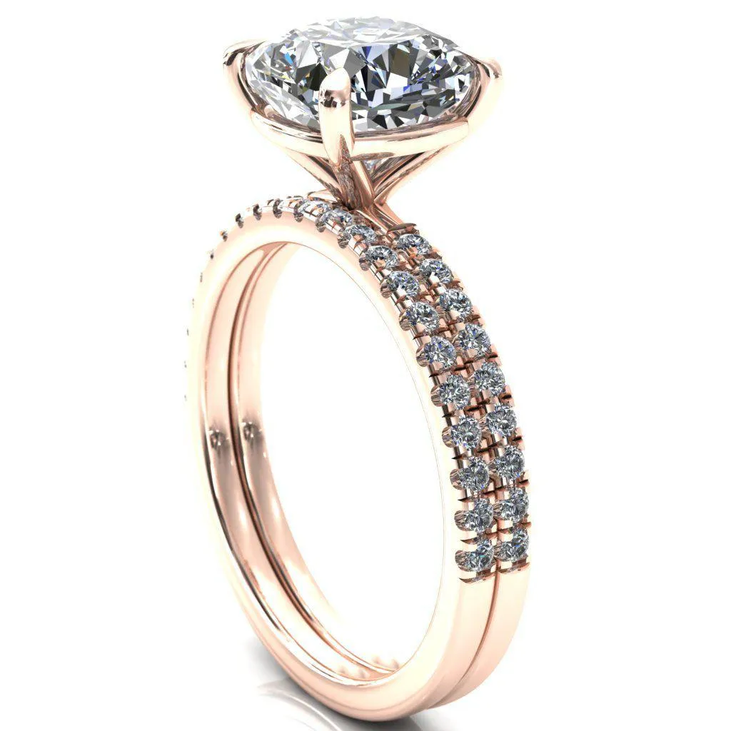 Alessandra Cushion Center Stone 4 Claw Prong Diamond Accent Engagement Ring