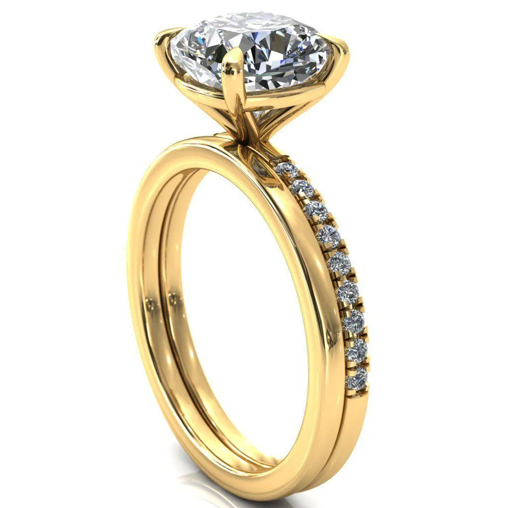 Alessandra Cushion Center Stone 4 Claw Prong Diamond Accent Engagement Ring