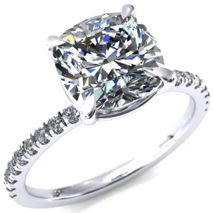 Alessandra Cushion Center Stone 4 Claw Prong Diamond Accent Engagement Ring