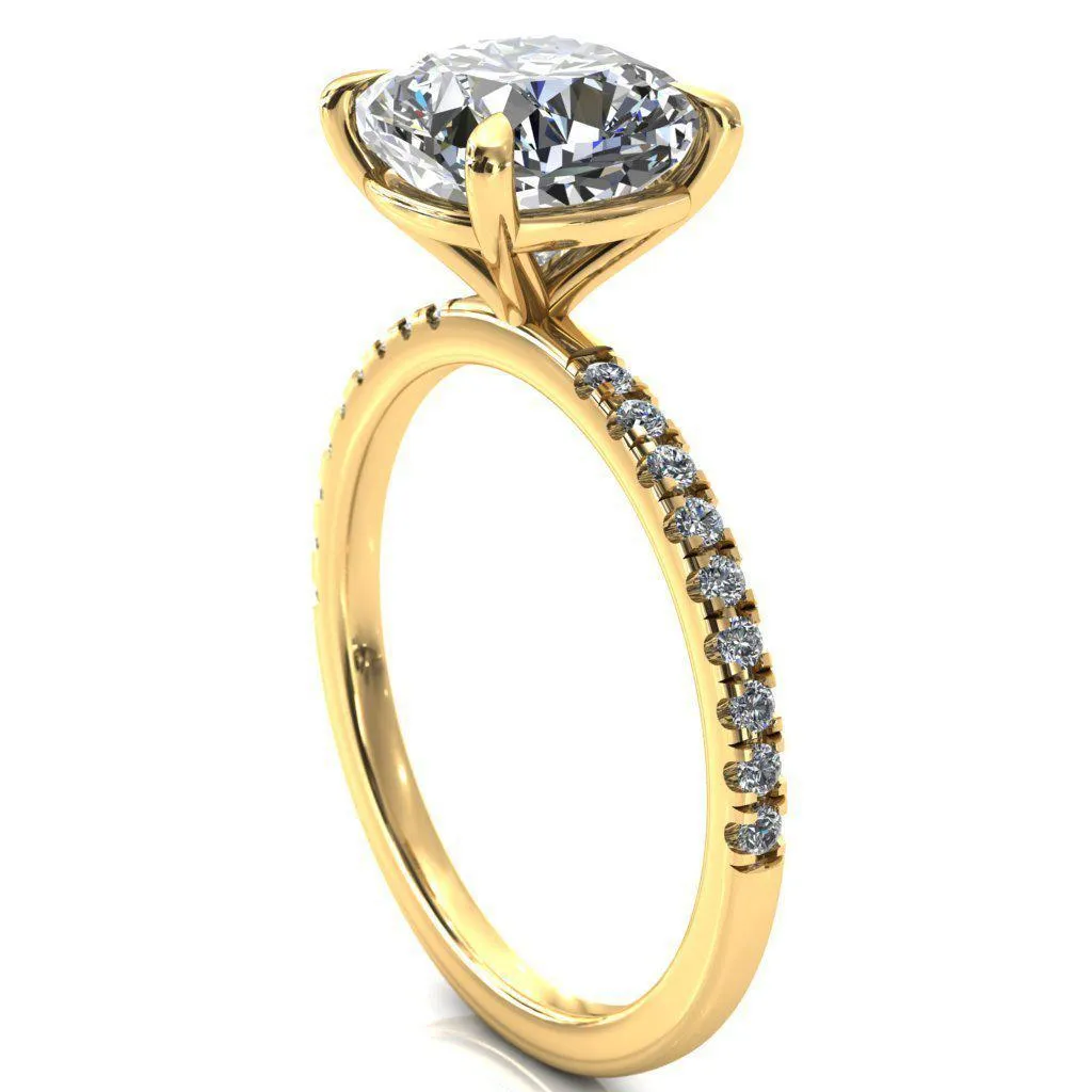 Alessandra Cushion Center Stone 4 Claw Prong Diamond Accent Engagement Ring