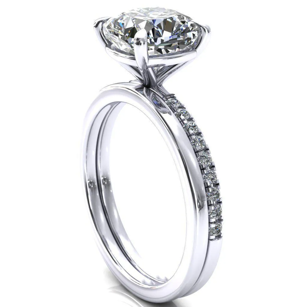 Alessandra Cushion Center Stone 4 Claw Prong Diamond Accent Engagement Ring
