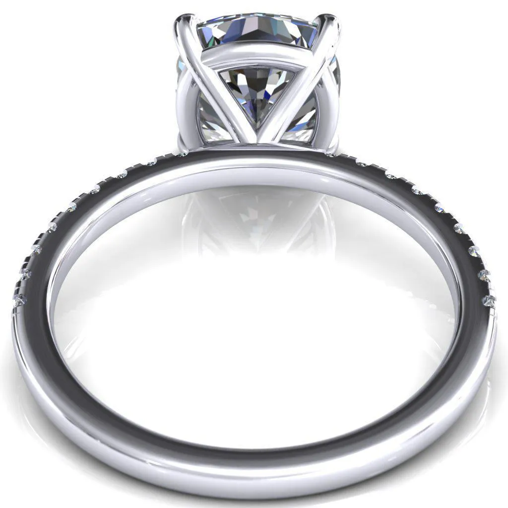 Alessandra Cushion Center Stone 4 Claw Prong Diamond Accent Engagement Ring